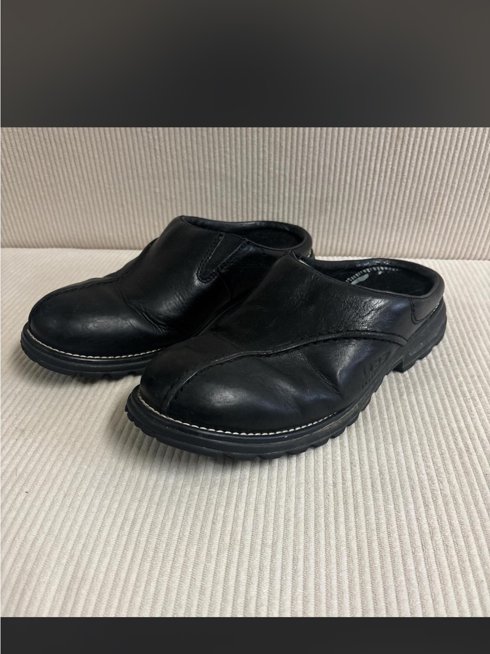 UGG Black Leather Slip-On Women's Mule Clogs